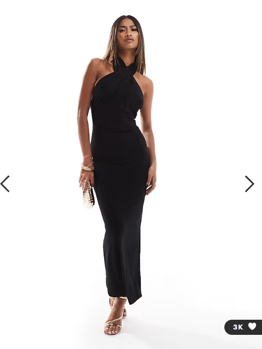 ASOS DESIGN wrap front halterneck midi dress with open back in black