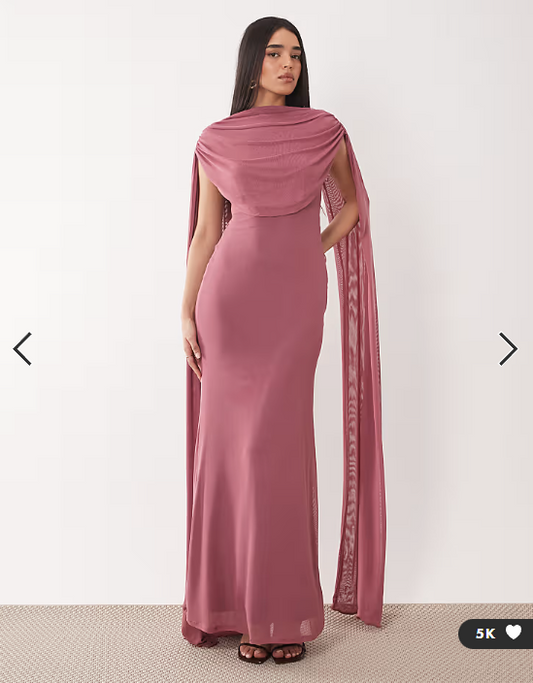 ASOS DESIGN mesh cape draped maxi dress in blush