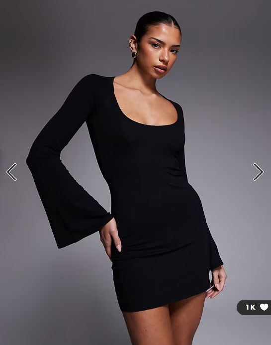 ASOS DESIGN super scoop mini dress with flute sleeves in black