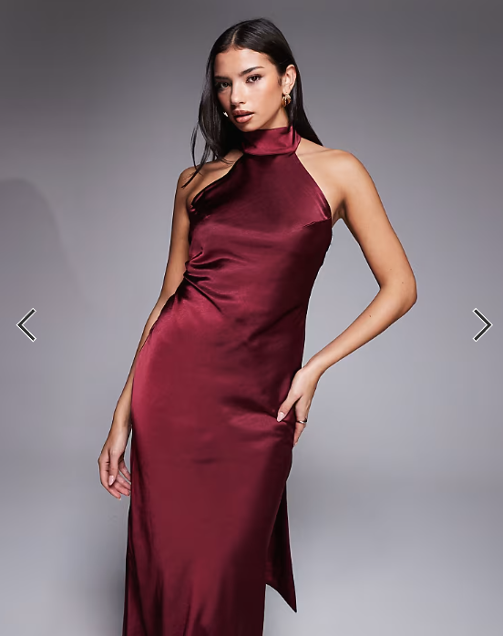 Rare London satin scarf detail halter open back maxi dress in plum
