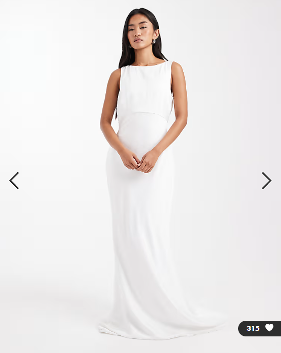 Six Stories Bridal satin maxi dress with mesh keyhole back and button detail in white