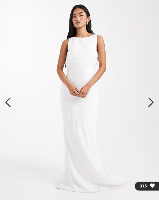 Six Stories Bridal satin maxi dress with mesh keyhole back and button detail in white