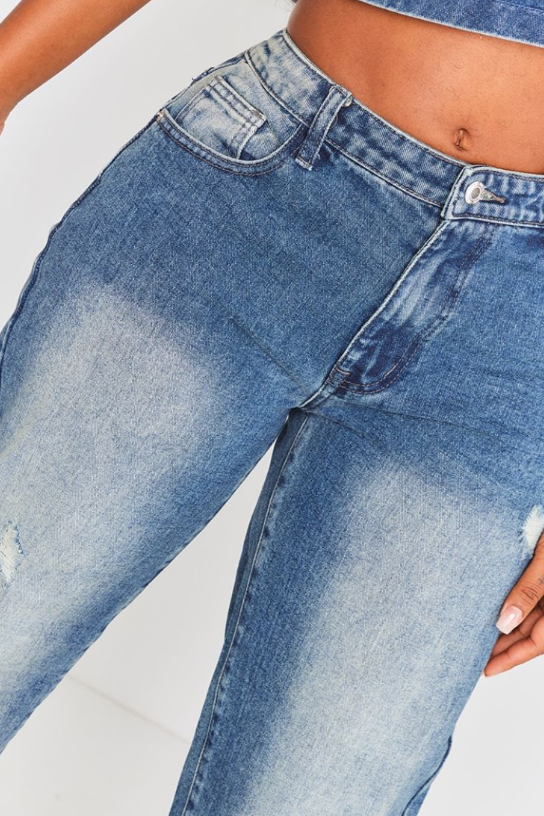 Shape Mid Blue Acid Wash Washed Denim Wide Leg Jeans