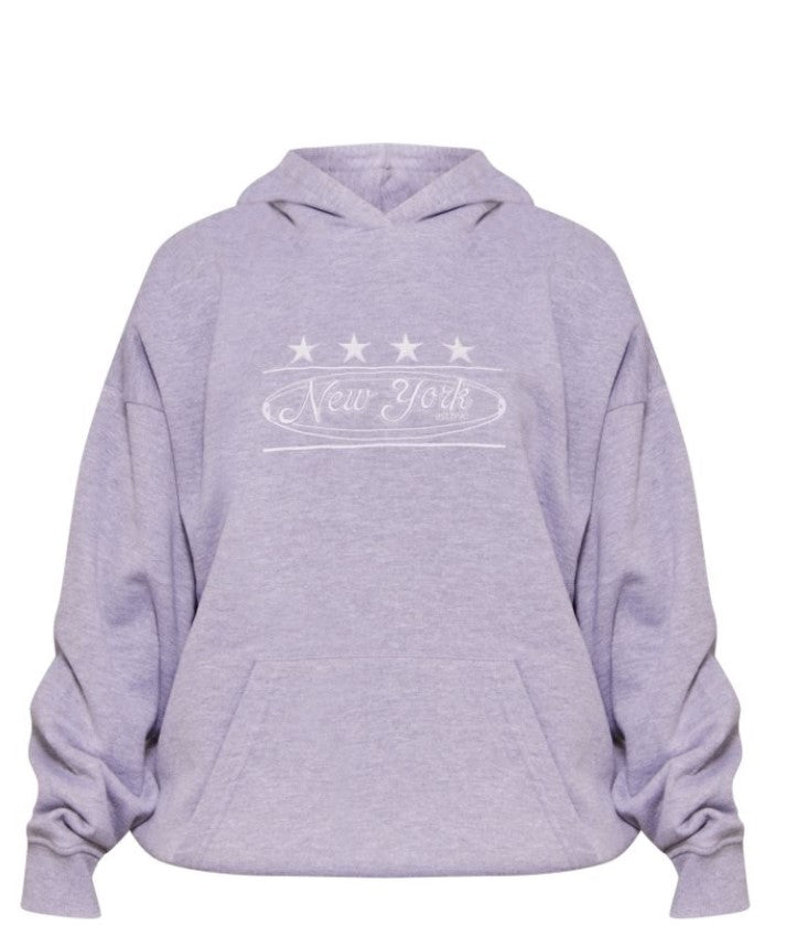 Grey Marl New York Embroidered Hoodie