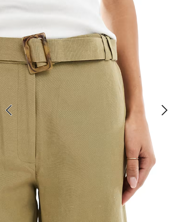 ASOS DESIGN tailored longline belted city shorts with linen in khaki