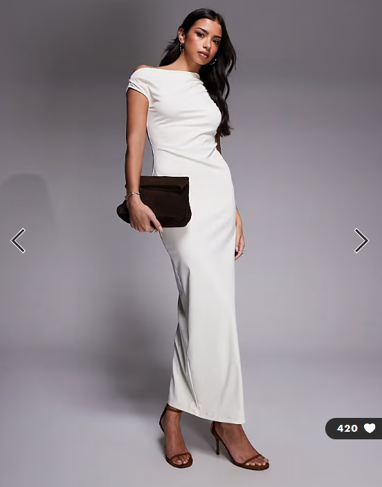 The Frolic exclusive asymmetric off shoulder maxi dress in cream