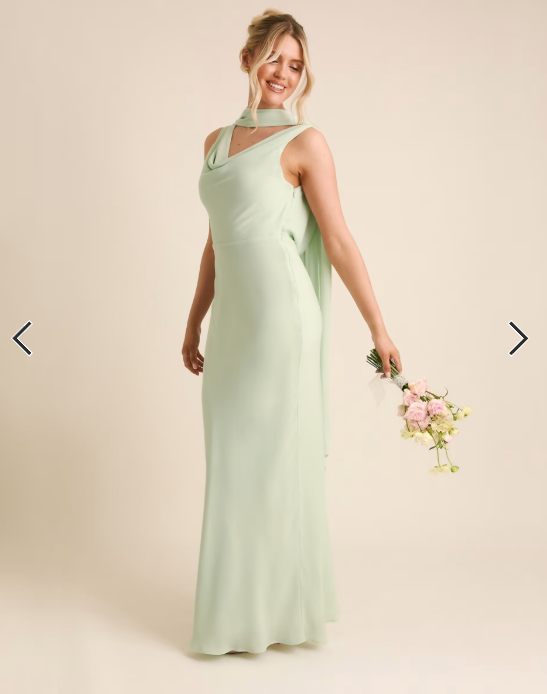 Six Stories Bridesmaid crepe plunge cowl front maxi dress in mint green