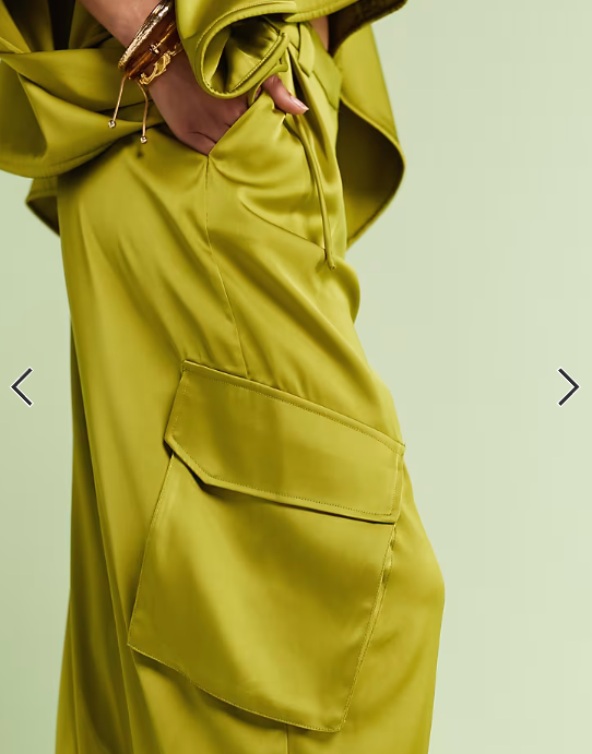ASOS DESIGN satin utility barrel trousers co-ord in green