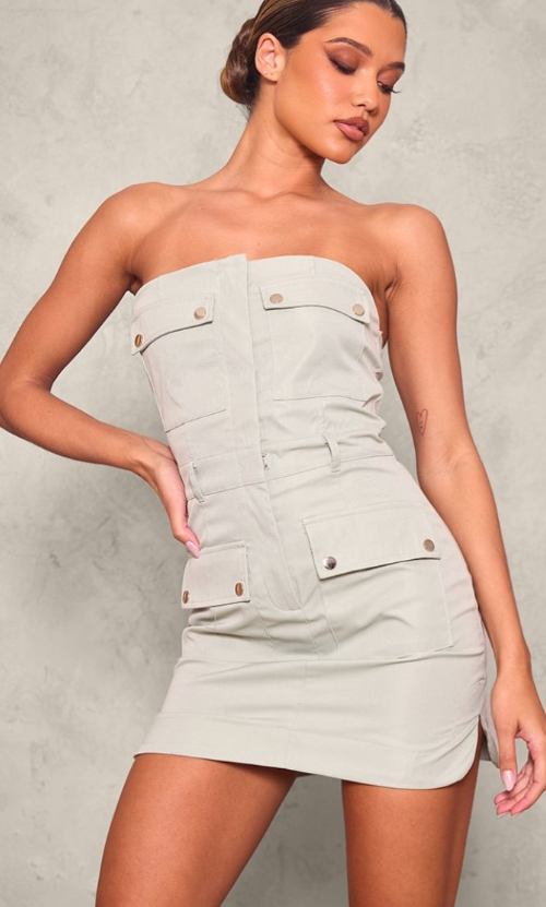 Sage Cargo Pocket Bodycon Dress