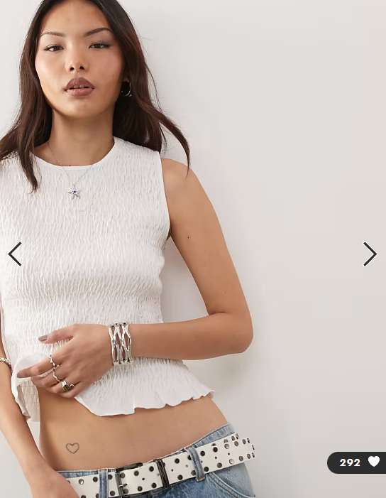 Monki smock shirred sleeveless tank with frill edge in white