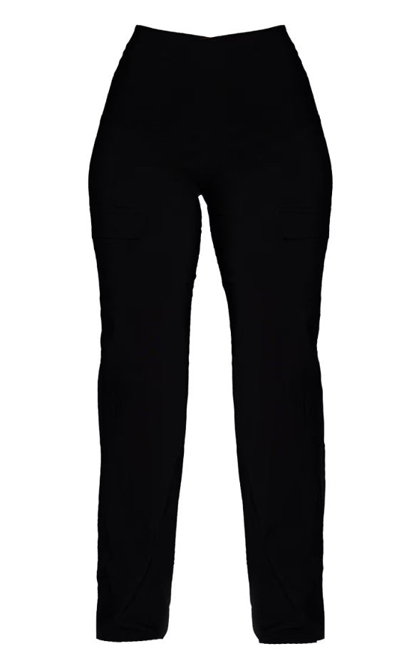 Black Stretch Woven Low Rise Cargo Trousers