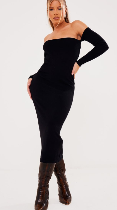 Plt - Black Long Sleeve Knit Scoop Neck Dress