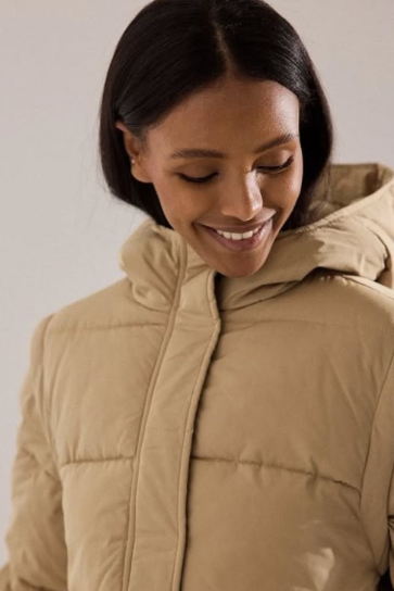 Removable Sleeves Long Padded Jacket - dark beige