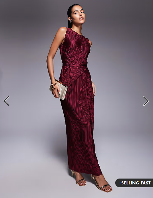 ASOS DESIGN plisse sleeveless wrap tie front maxi dress in wine