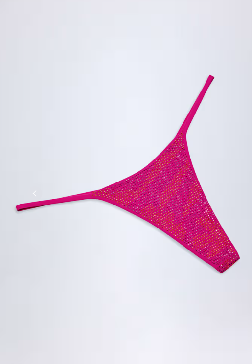 OhPolly - Embellished Thong Bikini Bottoms in Pink Tropical Print