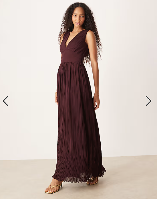 Six Stories pleated plunge maxi dress in wine
