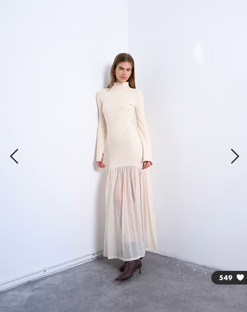 Topshop knitted full skirt dress in ivory
