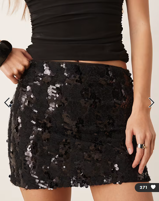 ASOS DESIGN ruffled sequin mesh semi sheer mini skirt in black
