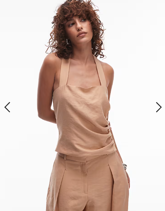 Mango cotton halter cinched side top co-ord in beige