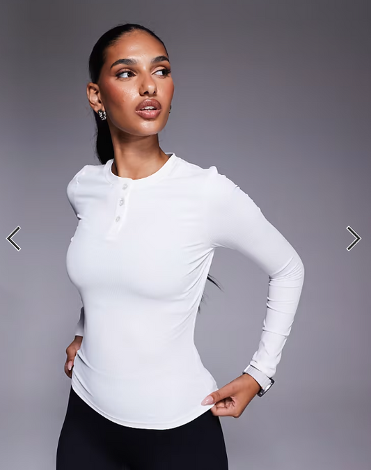 4505 active rib quick dry long sleeve henley layering top in white