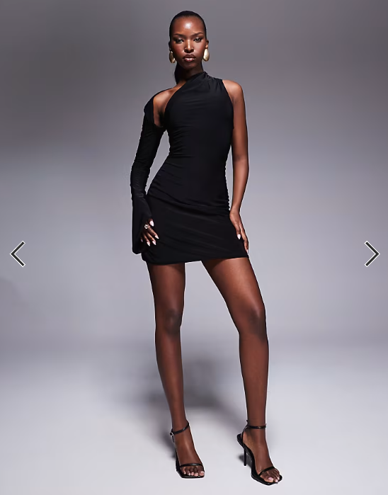 Fashionkilla double sculpted slinky one sleeve mini dress in black