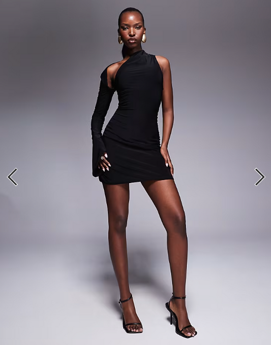 Fashionkilla double sculpted slinky one sleeve mini dress in black