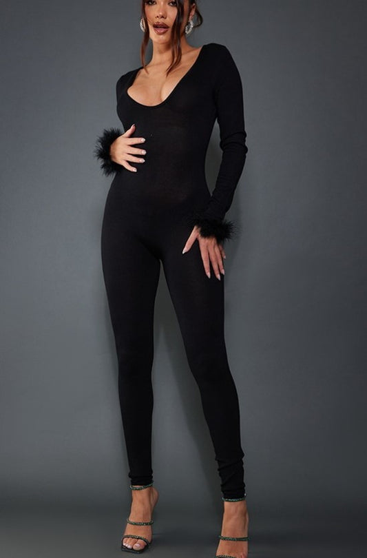 Black Feather Knitted Jumpsuit