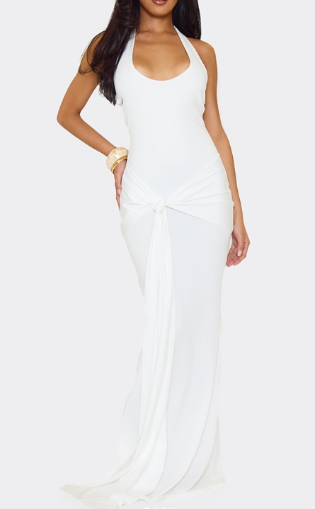 Ego - scoop neck tie front detail maxi dress in white