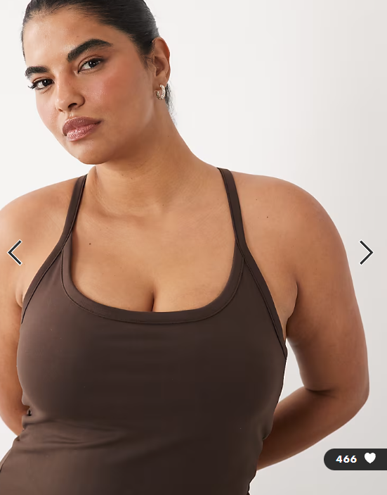 4505 Curve Icon soft touch yoga cami with inner bra and adjustable straps in chocolate - BROWN