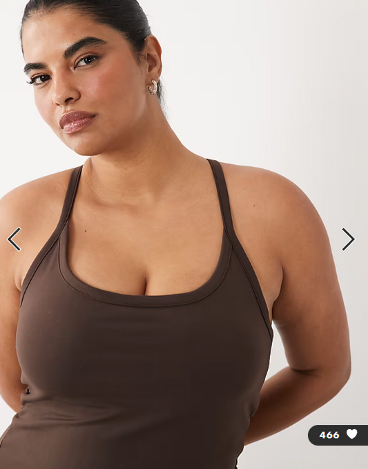 4505 Curve Icon soft touch yoga cami with inner bra and adjustable straps in chocolate - BROWN