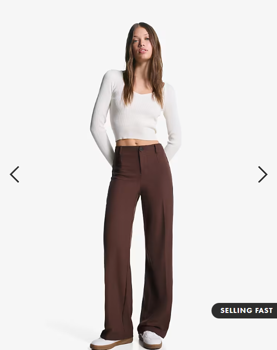 Bershka Wide-leg tailoring trousers in brown