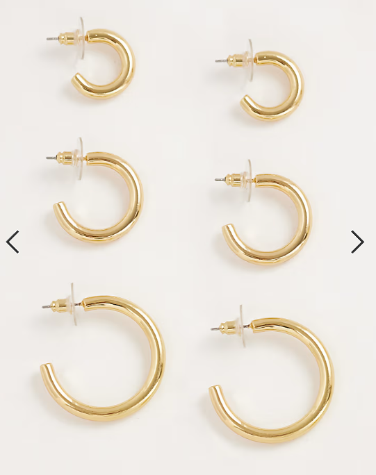 DesignB London pack of 3 hoop earrings in gold