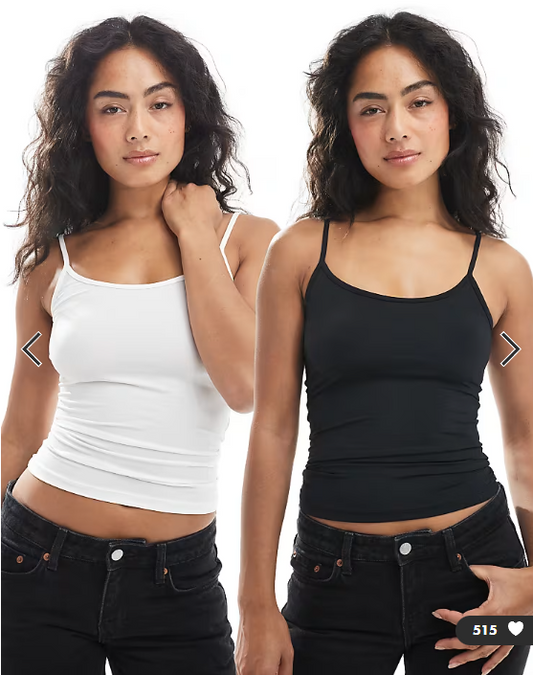JJXX 2 pack strappy vest in black and white