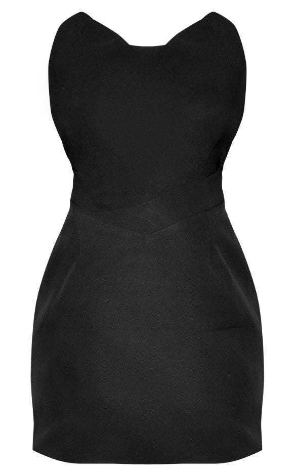 Black Pointed Corset Woven Shift Dress