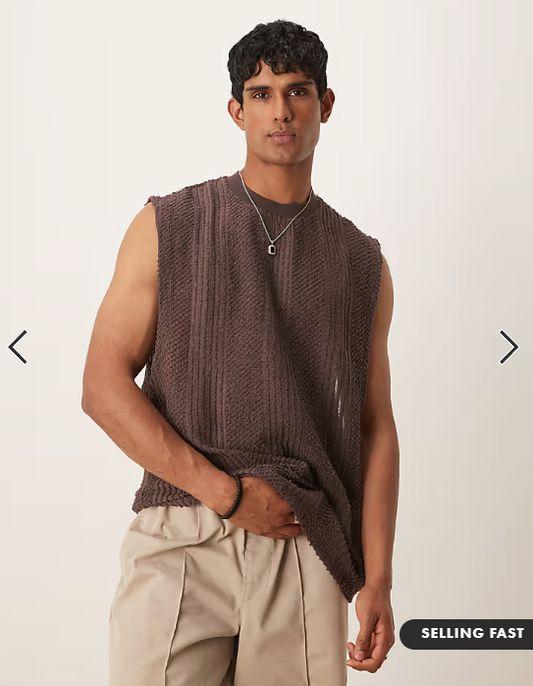 ASOS DESIGN oversized vest in brown textured fabric.