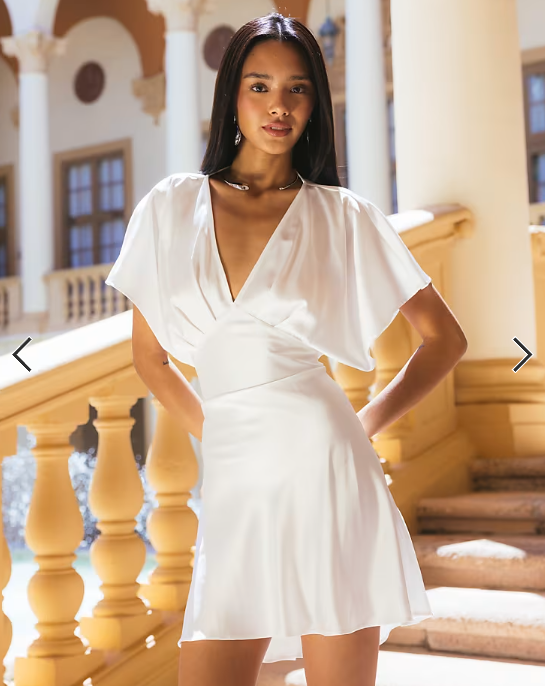 Gina Tricot satin batwing mini dress in off white