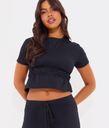 Plt - Black Cotton Ruched Detail Top
