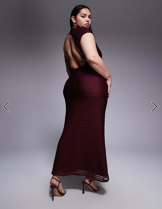 ASOS DESIGN Curve textured capped sleeve maxi dress in cherry