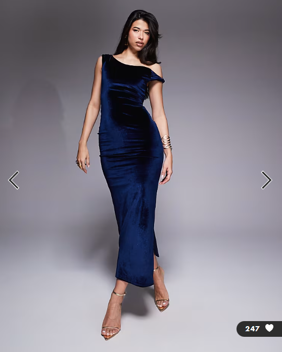 ASOS DESIGN velvet twist shoulder with lace up back midi dress in navy