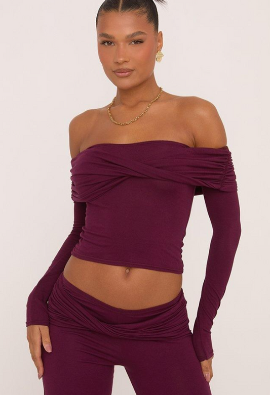 Ego - Bardot Twist Detail Top In Plum
