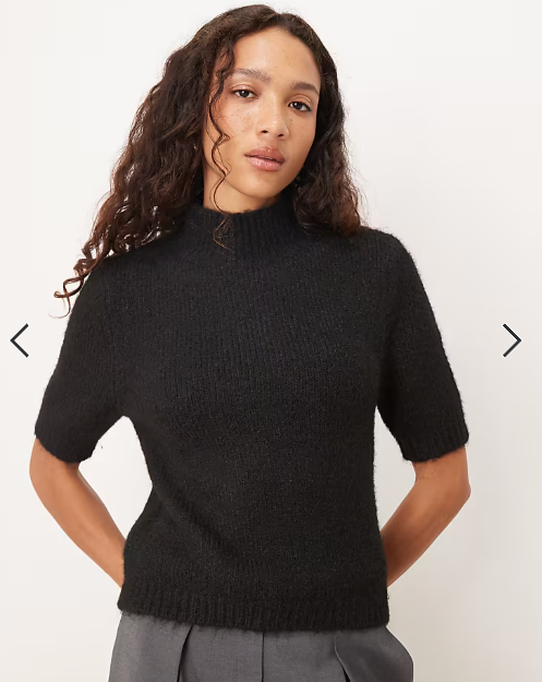 Pretty Lavish fluffy knit high neck short sleeve jumper in black