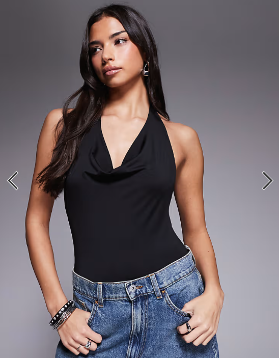 ASOS DESIGN double layer slinky open back racer bodysuit in black