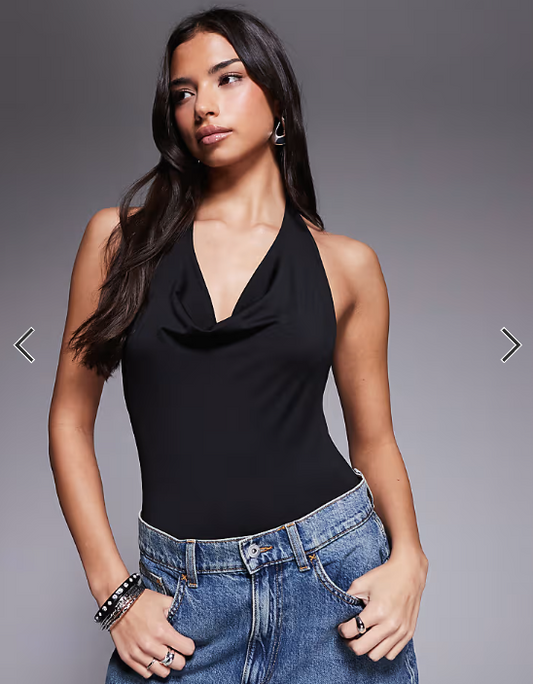 ASOS DESIGN double layer slinky open back racer bodysuit in black