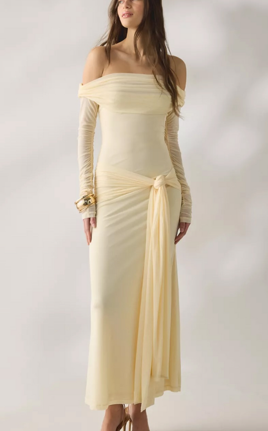 Bardot - Bardot Selina Tie-Front Mesh Off-The-Shoulder Maxi Dress