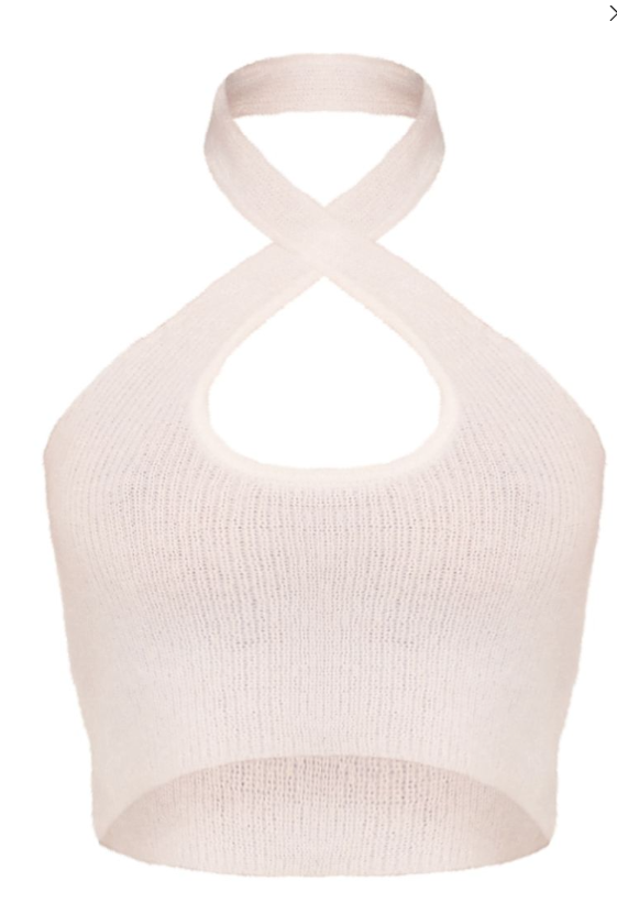 White Candyfloss Knit Cross Front Crop Top