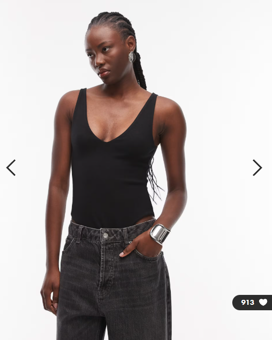 ASOS DESIGN compact cotton v neck bodysuit in black