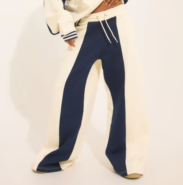 Oversized Tie Waist Contrast Stripe Wide Leg Joggers In Cream