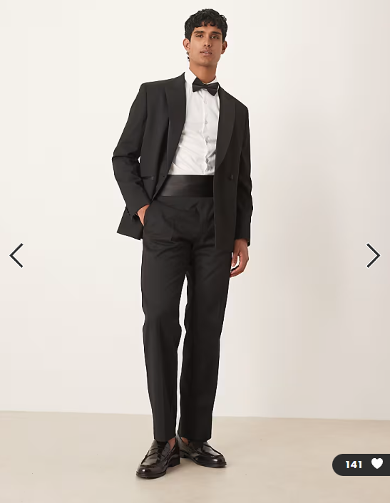 ASOS DESIGN straight tuxedo suit pants with cummerbund waistband in black