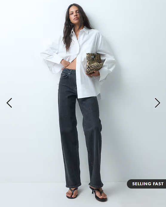 ONLY Juicy high waist wide leg jeans in washed black