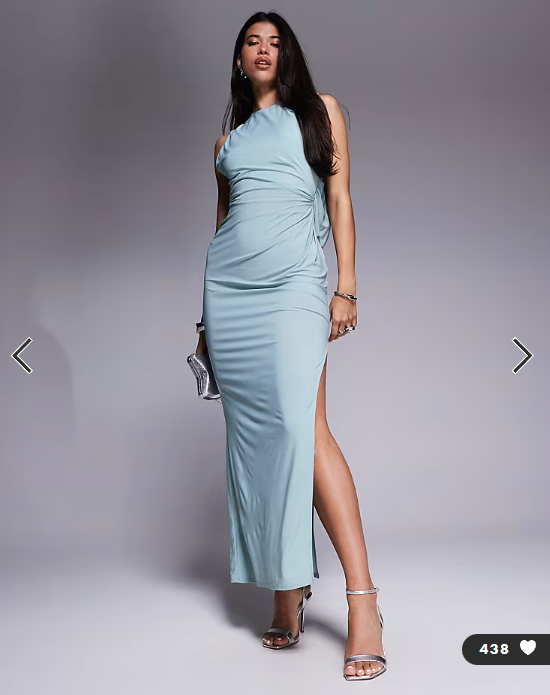 ASOS DESIGN high neck maxi dress with asymmetric cowl back and cut out detail in grey